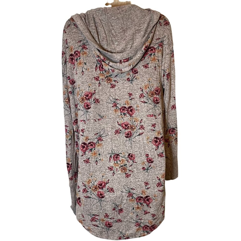 Altar'd State Womens Open Front Floral Hooded Cardigan Gray Medium Cottagecore - Picture 2 of 12